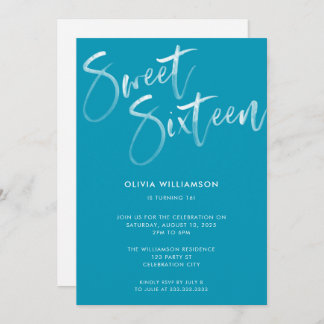 Modern Blue Brush Script Sweet 16 Geburtstag Einladung