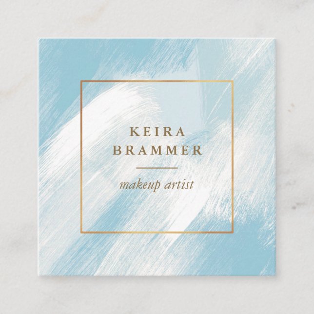 Modern Blue Brush zieht Gold Frame Square in den S Quadratische Visitenkarte (Vorderseite)
