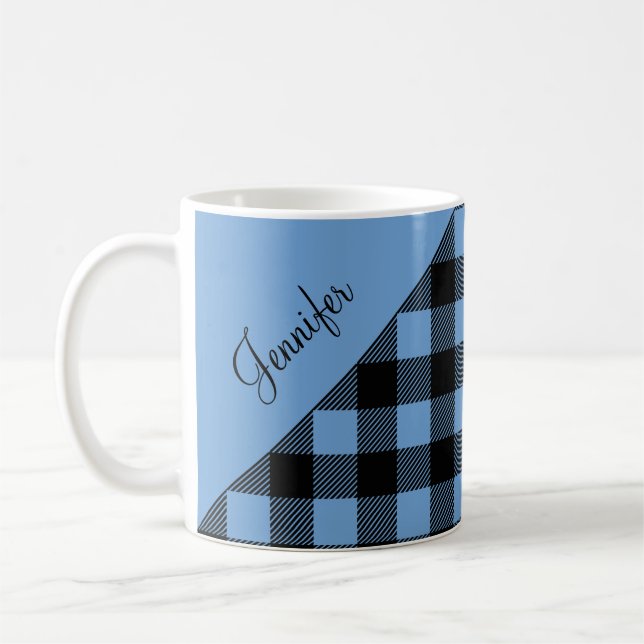 Modern Blue Buffalo Karierter Karo Muster Namensco Kaffeetasse (Links)