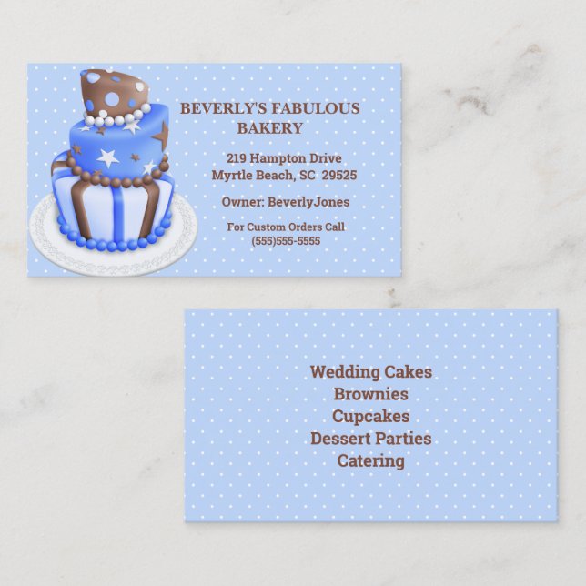 Modern Blue Cake Bakery Business Cards Visitenkarte (Vorne/Hinten)