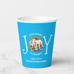 Modern Blue Christmas JOY TO THE WORLD Paper Cups Pappbecher