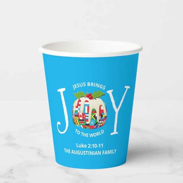 Modern Blue Christmas JOY TO THE WORLD Paper Cups Pappbecher (Vorderseite)