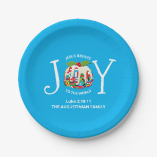 Modern Blue Christmas JOY TO THE WORLD Paper Plate Pappteller