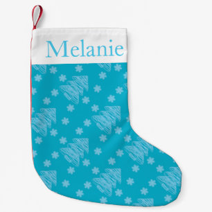 Modern Blue Christmas Tree Muster Personalisiert Kleiner Weihnachtsstrumpf