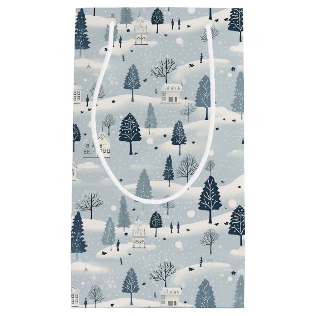 Modern Blue Christmas Village  Kleine Geschenktüte (Vorderseite)