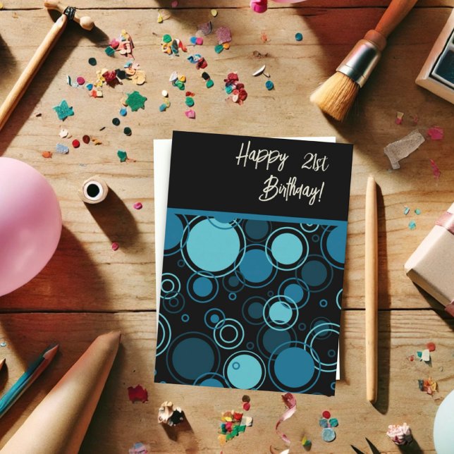 Modern Blue Circles Custom Age Birthday Card Karte (Von Creator hochgeladen)