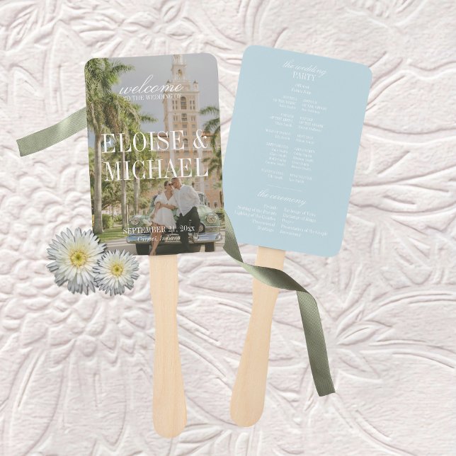 Modern Blue Citrus Script Wedding Ceremony Program Fächer (Modern Blue Citrus Script Wedding Ceremony Program Hand Fan)