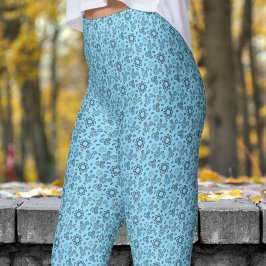 Modern Blue Cogs Pattern Leggings