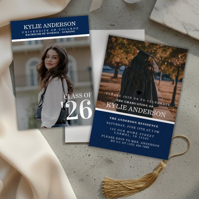 Modern Blue College Graduation Senior Photo Einladung (Modern Blue College Graduation Senior Photo Invitation)