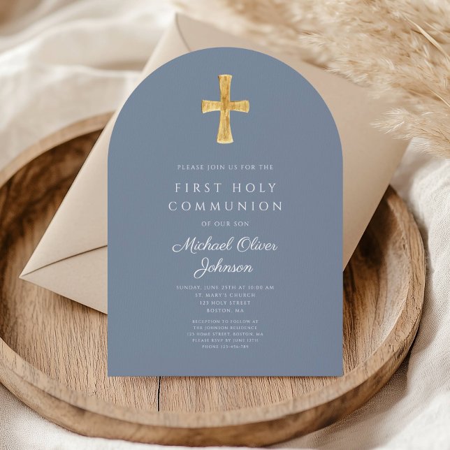 Modern Blue Cross Religious Boy First Communion Einladung (Modern Blue Cross Religious Boy First Communion Invitation)