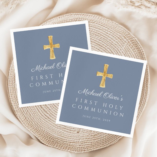 Modern Blue Cross Religious Boy First Communion Serviette (Modern Blue Cross Religious Boy First Communion Napkins)