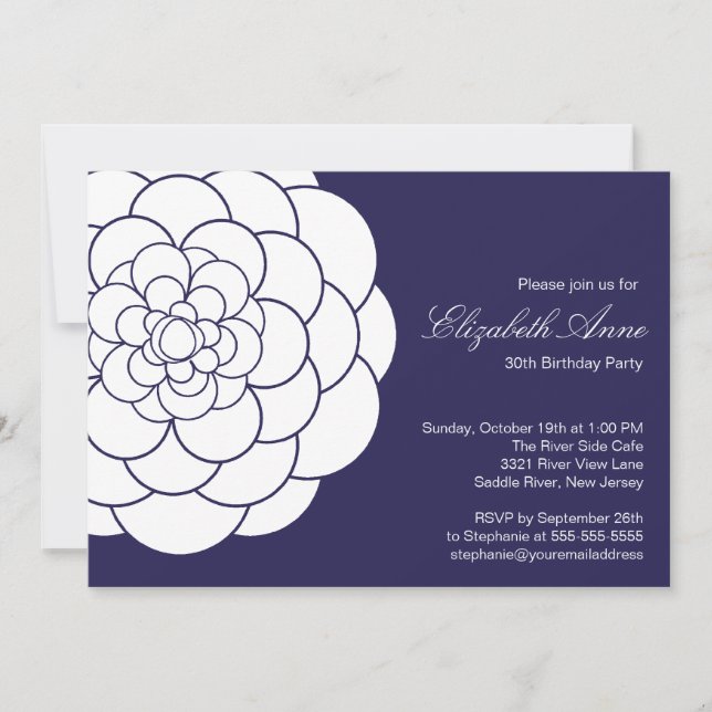 Modern Blue Dahlia Bloom Geburtstagsparty Einladung (Vorderseite)