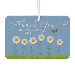 Modern Blue Daisy Floral Danke Typografie Autolufterfrischer