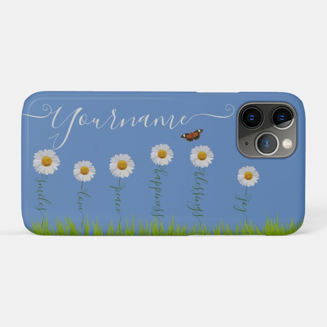 Modern Blue Daisy Floral Danke Typografie Case-Mate iPhone Hülle (Rückseite (Horizontal))