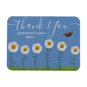 Modern Blue Daisy Floral Danke Typografie Magnet