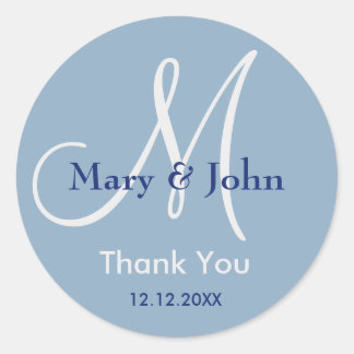Modern Blue Danke Monogram Gastgeschenk Hochzeit Runder Aufkleber