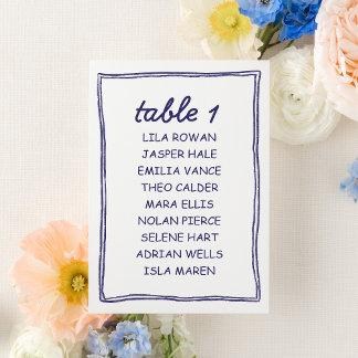 Modern Blue Doodle Wedding Seating Chart Card Tischnummer