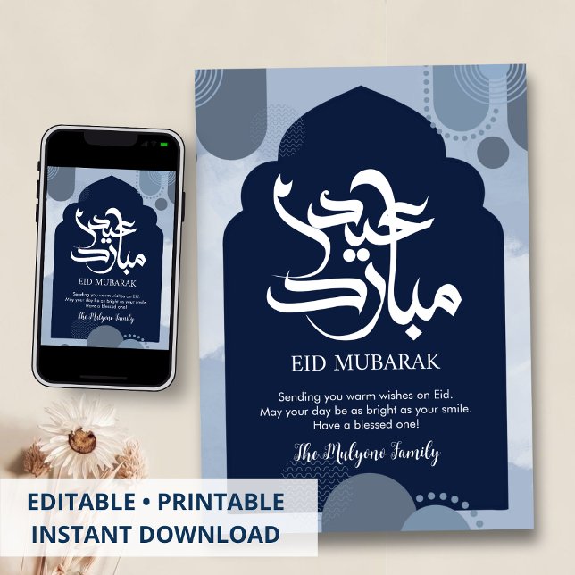 Modern Blue Eid Mubarak Card with Abstract Islamic Feiertagskarte (Von Creator hochgeladen)