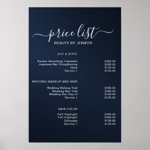 Modern Blue Elegant Schönheitssalon Preisliste Poster