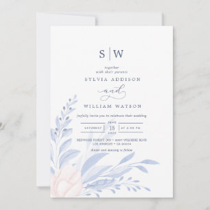 Modern Blue Eucalyptus Greenery Succulent Wedding Einladung