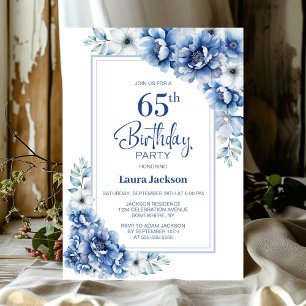 Modern Blue Floral 65. Geburtstagsparty Einladung