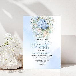 Modern Blue Floral Bridal Shower Gold Invitation Einladung