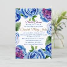 Modern Blue Floral Frame Bridal Dusche Einladung