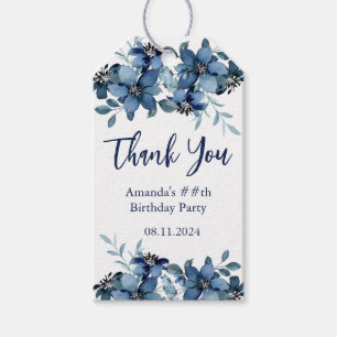 Modern Blue Floral Geburtstagsparty Danke Geschenkanhänger