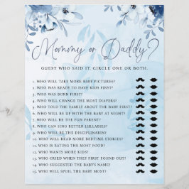 Modern Blue Floral Mommy oder Daddy Baby Shower Ga
