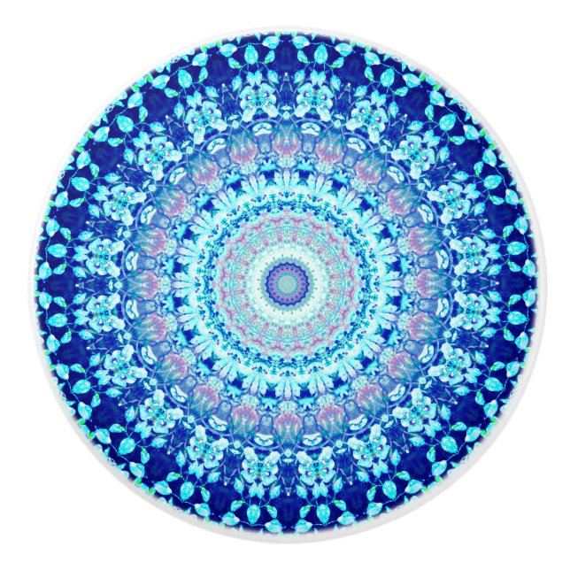 Modern Blue Floral Muster Crystal Keramikknauf (Vorderseite)