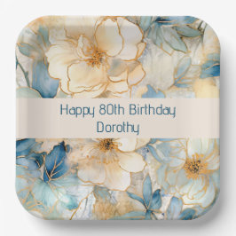 Modern Blue Floral Pappteller