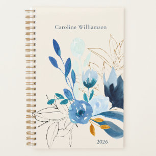 Modern Blue Floral Personalisiert 2025 Undated Planer