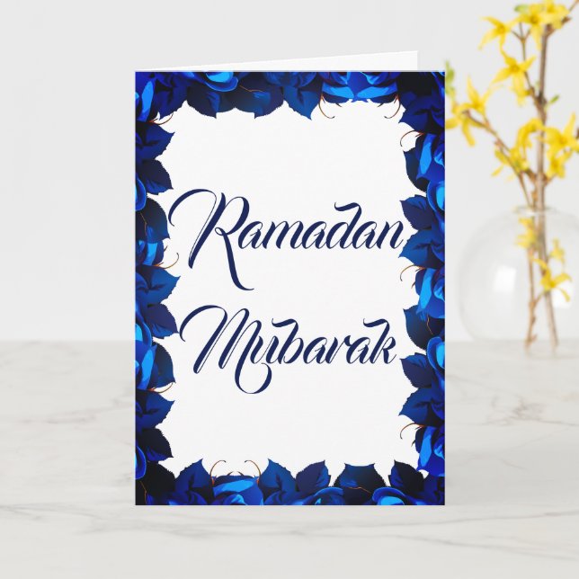 Modern Blue Floral Ramadan Mubarak Karte (Gelbe Blume)