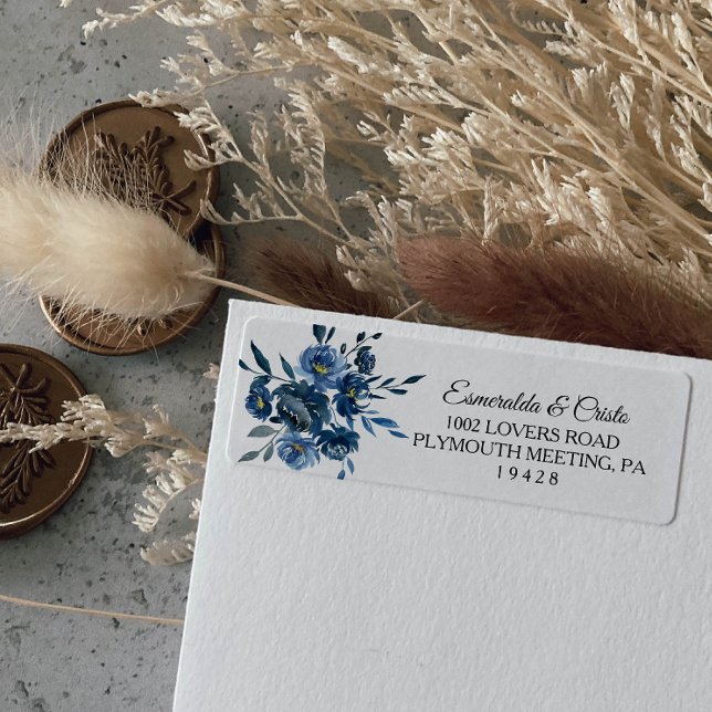 Modern Blue Floral Return Address Label (Von Creator hochgeladen)
