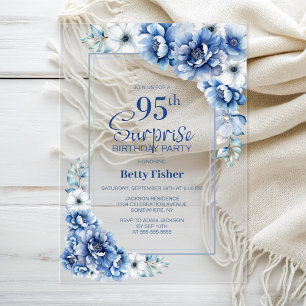 Modern Blue Floral Überraschung 95. Geburtstagspar Acryleinladungen