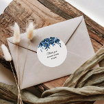 Modern Blue Floral Vielen Dank für Ihre Unterstütz Runder Aufkleber<br><div class="desc">Dieses moderne blaue Blumenwerk, das Sie für klassische Rundaufkleber bevorzugen, ist perfekt für eine einfache Hochzeit. Dieses elegante, handbemalte Blumendesign besticht durch blau, dunkelblau und indigofarbene Blume mit grünen Blätter, die eine majestätische Naturschönheit darstellen. Machen Sie den Aufkleber mit Ihren eigenen Namen, der Veranstaltung (falls zutreffend) und dem Datum versehen....</div>