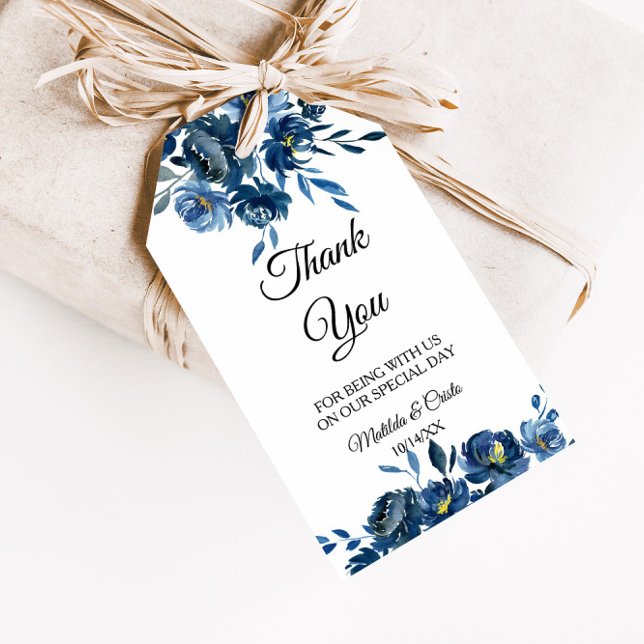 Modern Blue Floral Vielen Dank Geschenkanhänger (Von Creator hochgeladen)