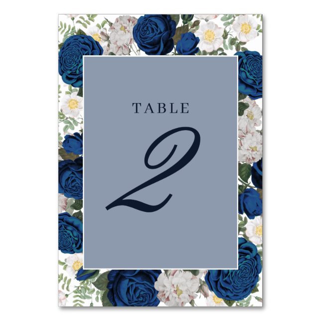 Modern Blue Floral Watercolor Tischnummer (Vorderseite)