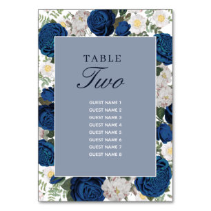 Modern Blue Floral Watercolor Tischnummer