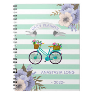 Modern Blue Flowers Bicycle Notebook Notizblock