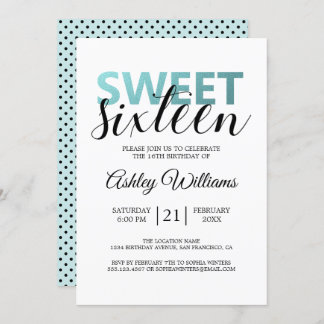Modern Blue Foil Elegant Sweet 16 Einladung