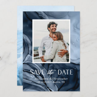 Modern Blue Foto Flat Save the Date Card