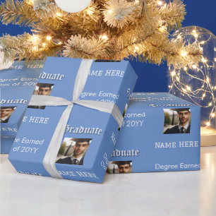 Modern Blue Foto, Name, Grad, Abschluss-Klasse Geschenkpapier