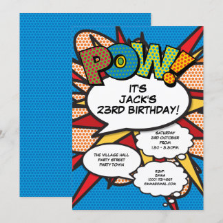 Modern Blue Fun Geburtstagsparty Comic buchen jede Einladung