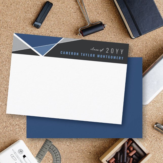 Modern Blue Geometric Block Criss Cross Abschluss Dankeskarte (Modern Blue Geometric Color Blocks Criss Cross Graduation Thank You Card @ zazzle.com/color_therapy)