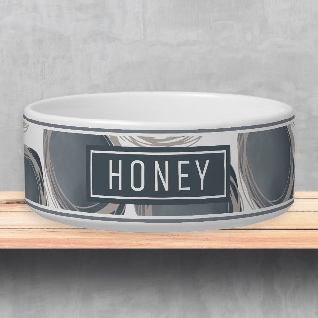 Modern Blue Geometric Name Template Pet Bowl Napf (Von Creator hochgeladen)
