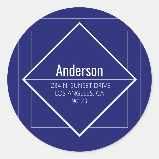 Modern Blue Geometric Return Address  Runder Aufkleber (Vorderseite)