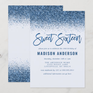 Modern Blue Glitzer Sweet 16 Geburtstagsparty Einladung