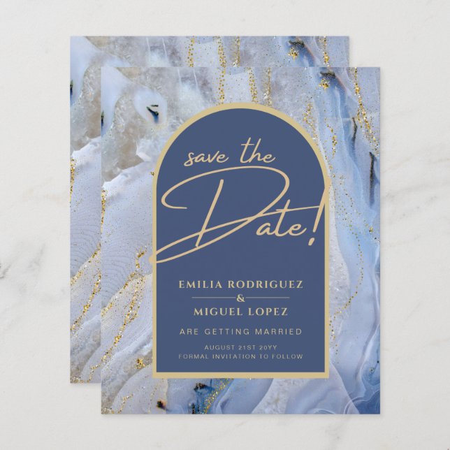 Modern Blue Gold Agate Marmorarsch Hochzeit (Vorne/Hinten)