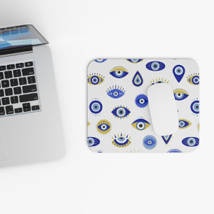 Modern Blue Gold Evil Eyes Mousepad